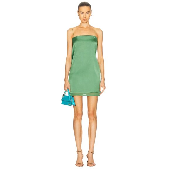 JACQUEMUS La Robe Mia Dress in Green 38 New Womens Satin Cut out Back Mini - Picture 3 of 17